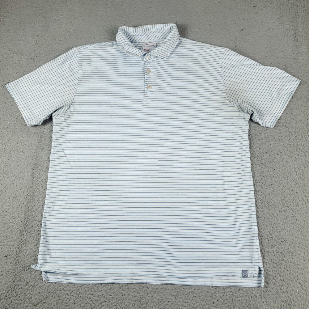 Peter Millar Polo Shirt Mens Size Large Blue Striped Short Sleeve *